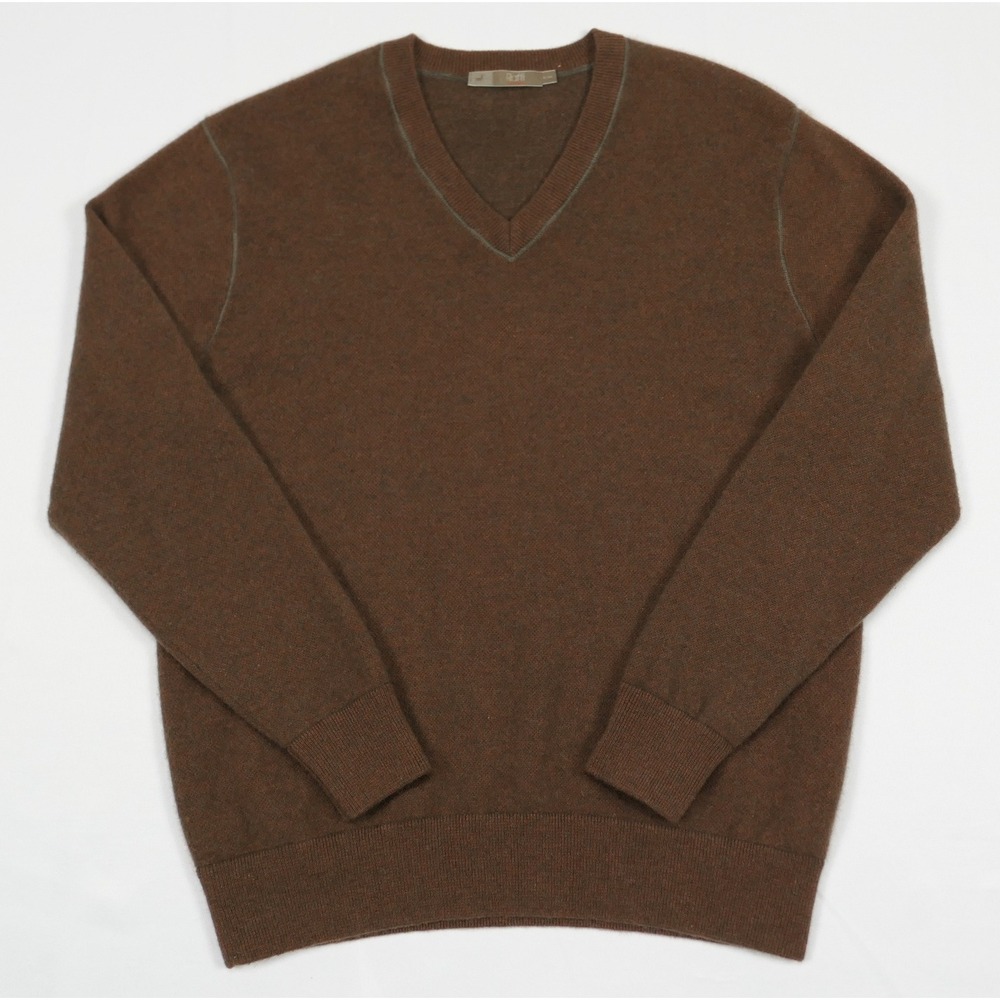 Raffi Cashmere Mens XL V-Neck Sweater Brown 100% Cashmere Pullover Excellent
